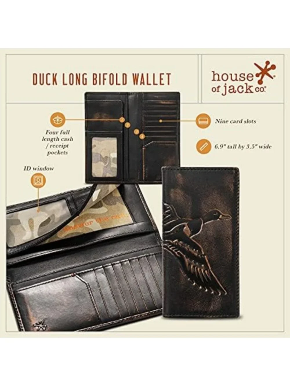 Stylish Black Long Bifold Wallet for Men | Durable Hunting & Rodeo Design